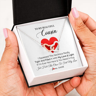 Interlocking Hearts Necklace | Personalized To My Cousin Necklace from Family I Squeezed This Necklace Cousin Birthday Graduation Christmas Customized Gift Box Message Card | teecentury