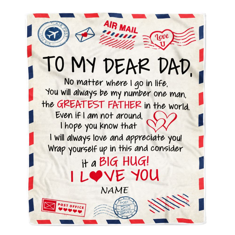 Personalized To My Dad Blanket From Daughter Son Letter Air Mail Best Dad Hug Birthday Fathers Day Thanksgiving Christmas Customized Fleece Throw Blanket | teecentury