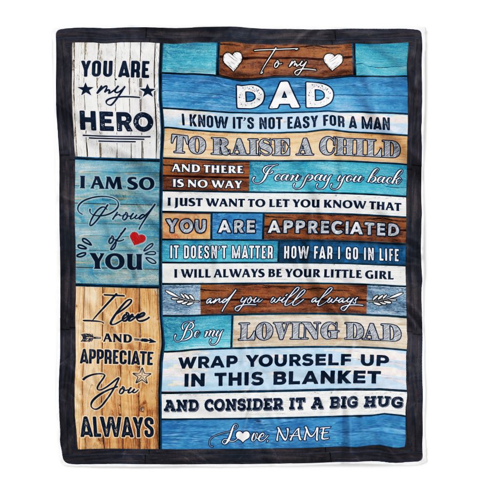 Personalized To My Dad Blanket From Daughter Son Wood It A Big Hug Be My Loving Dad Birthday Fathers Day Thanksgiving Christmas Customized Fleece Throw Blanket | teecentury