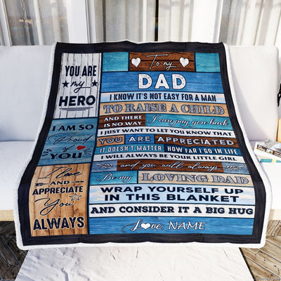 Personalized To My Dad Blanket From Daughter Son Wood It A Big Hug Be My Loving Dad Birthday Fathers Day Thanksgiving Christmas Customized Fleece Throw Blanket | teecentury