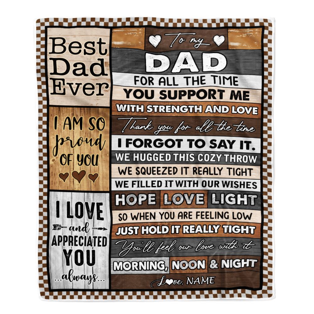 Personalized To My Dad Blanket From Daughter Son Wood Thank You For All The Time Dad Birthday Fathers Day Christmas Customized Bed Fleece Throw Blanket | teecentury