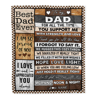 Personalized To My Dad Blanket From Daughter Son Wood Thank You For All The Time Dad Birthday Fathers Day Christmas Customized Bed Fleece Throw Blanket | teecentury