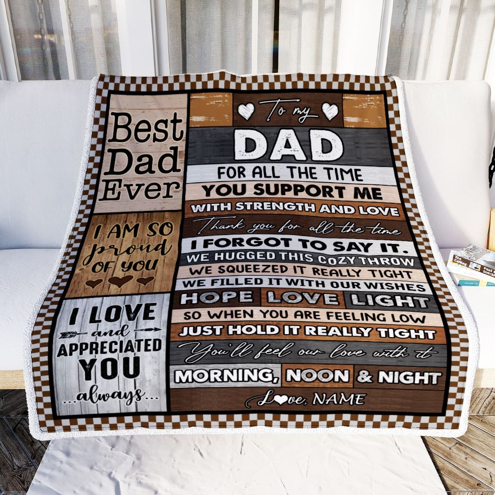 Personalized To My Dad Blanket From Daughter Son Wood Thank You For All The Time Dad Birthday Fathers Day Christmas Customized Bed Fleece Throw Blanket | teecentury
