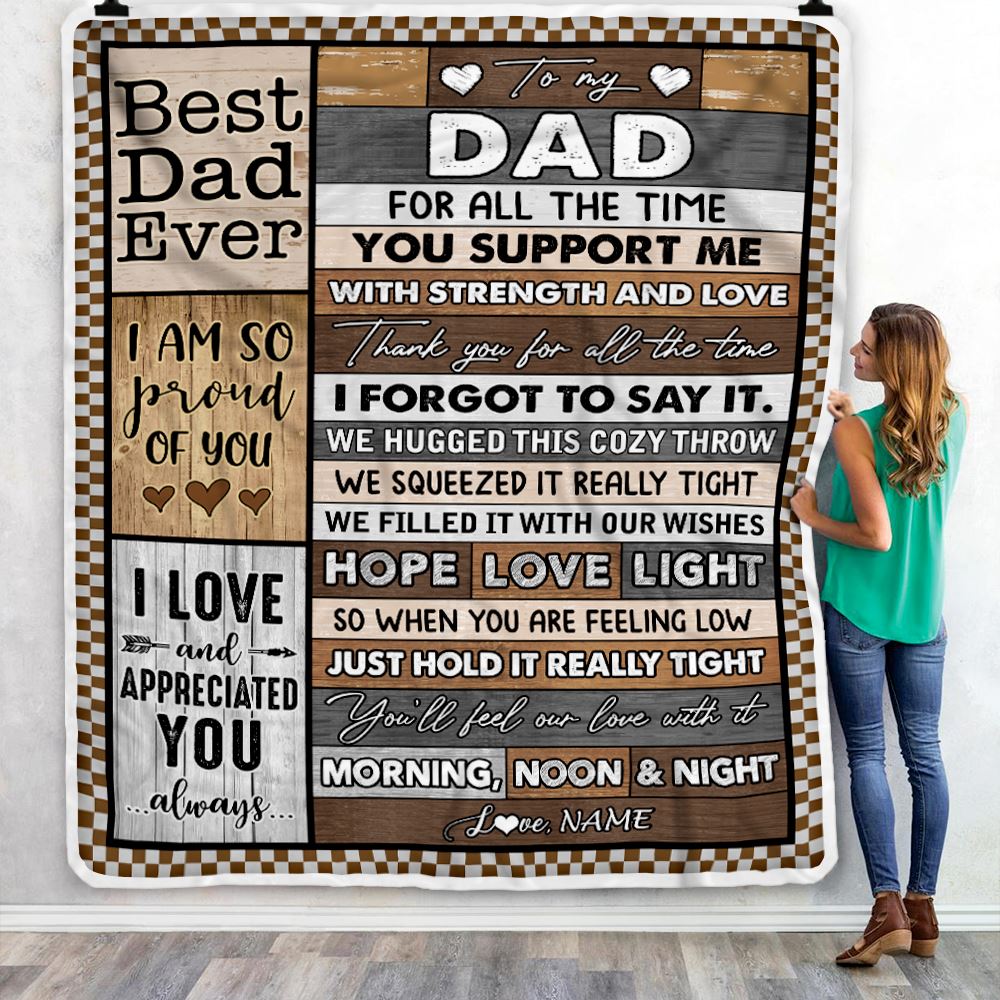 Personalized To My Dad Blanket From Daughter Son Wood Thank You For All The Time Dad Birthday Fathers Day Christmas Customized Bed Fleece Throw Blanket | teecentury