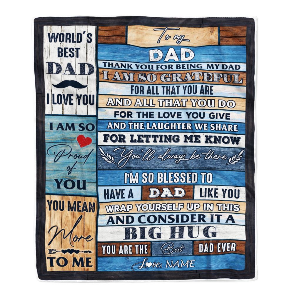 Personalized To My Dad Blanket From Daughter Son Wood Thank You For Being My Dad Fathers Day Birthday Christmas Customized Bed Fleece Throw Blanket | teecentury