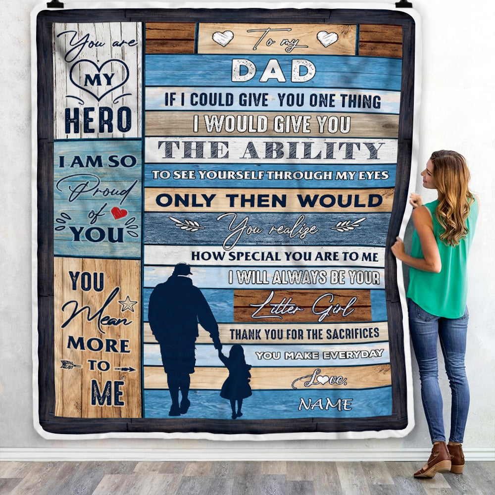 Personalized To My Dad Blanket From Daughter Wood I Am So Proud Of You Dad Birthday Fathers Day Thanksgiving Christmas Customized Bed Fleece Throw Blanket | teecentury