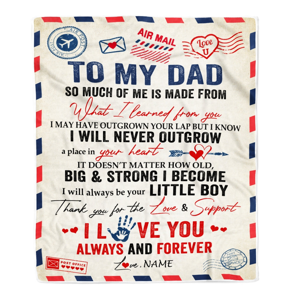 Personalized To My Dad Blanket From Son Air Mail Letter Mail I Love You Always Forever Dad Father's Day Birthday Christmas Customized Fleece Blanket Blanket | Teecentury.com