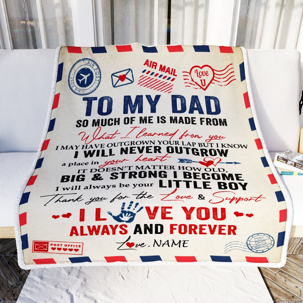 Personalized To My Dad Blanket From Son Air Mail Letter Mail I Love You Always Forever Dad Father's Day Birthday Christmas Customized Fleece Blanket Blanket | Teecentury.com