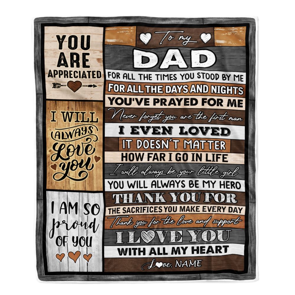 Personalized To My Dad Blanket from Daughter Son Wood Thank you For Love And Support Dad Fathers Day Birthday Christmas Customized Bed Fleece Throw Blanket | teecentury