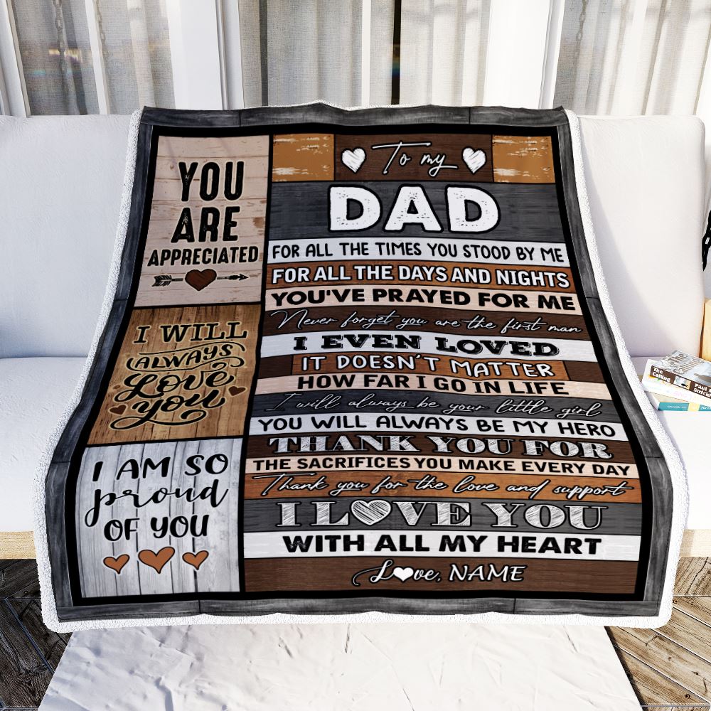 Personalized To My Dad Blanket from Daughter Son Wood Thank you For Love And Support Dad Fathers Day Birthday Christmas Customized Bed Fleece Throw Blanket | teecentury