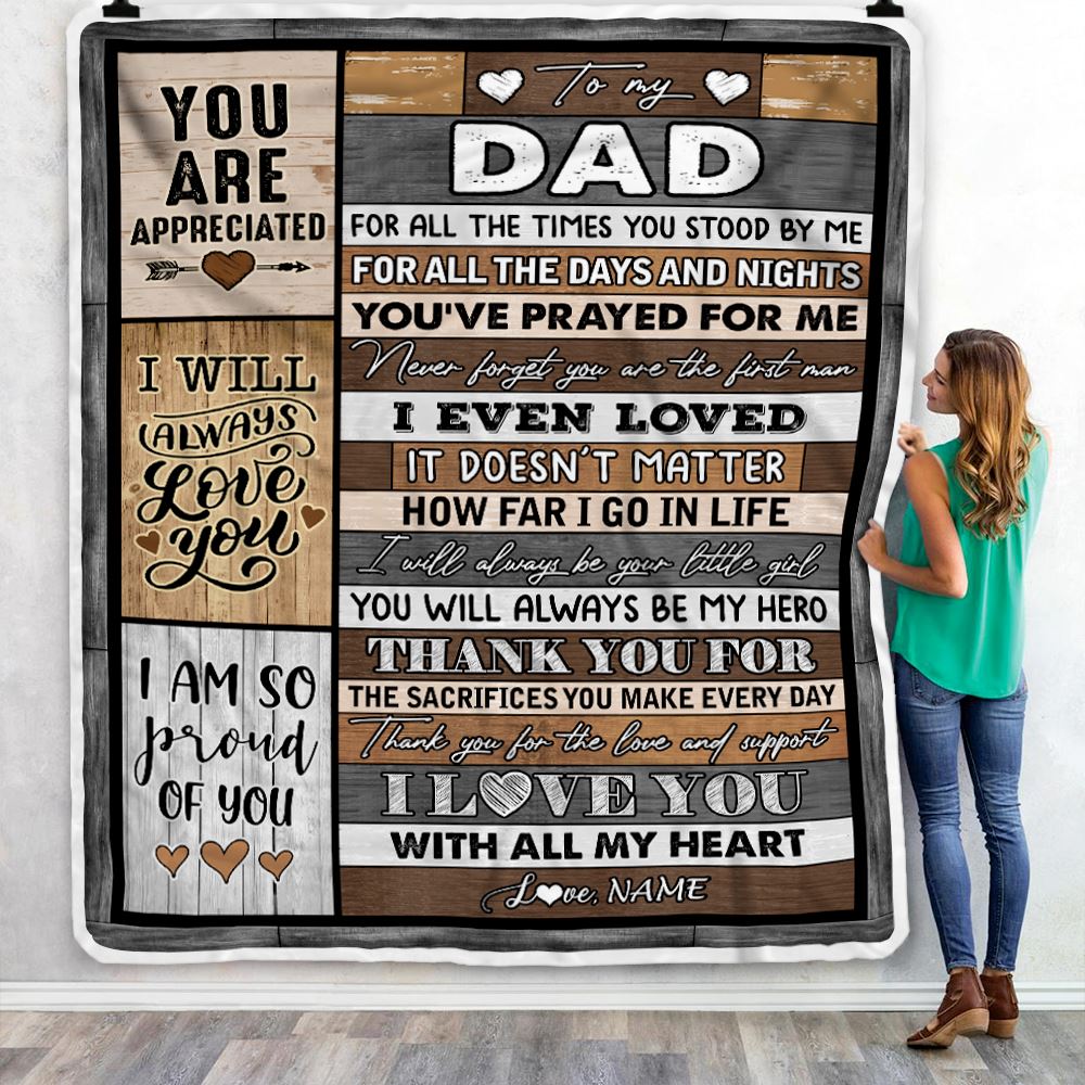 Personalized To My Dad Blanket from Daughter Son Wood Thank you For Love And Support Dad Fathers Day Birthday Christmas Customized Bed Fleece Throw Blanket | teecentury