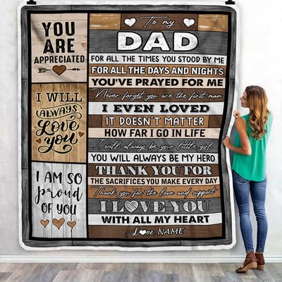 Personalized To My Dad Blanket from Daughter Son Wood Thank you For Love And Support Dad Fathers Day Birthday Christmas Customized Bed Fleece Throw Blanket | teecentury