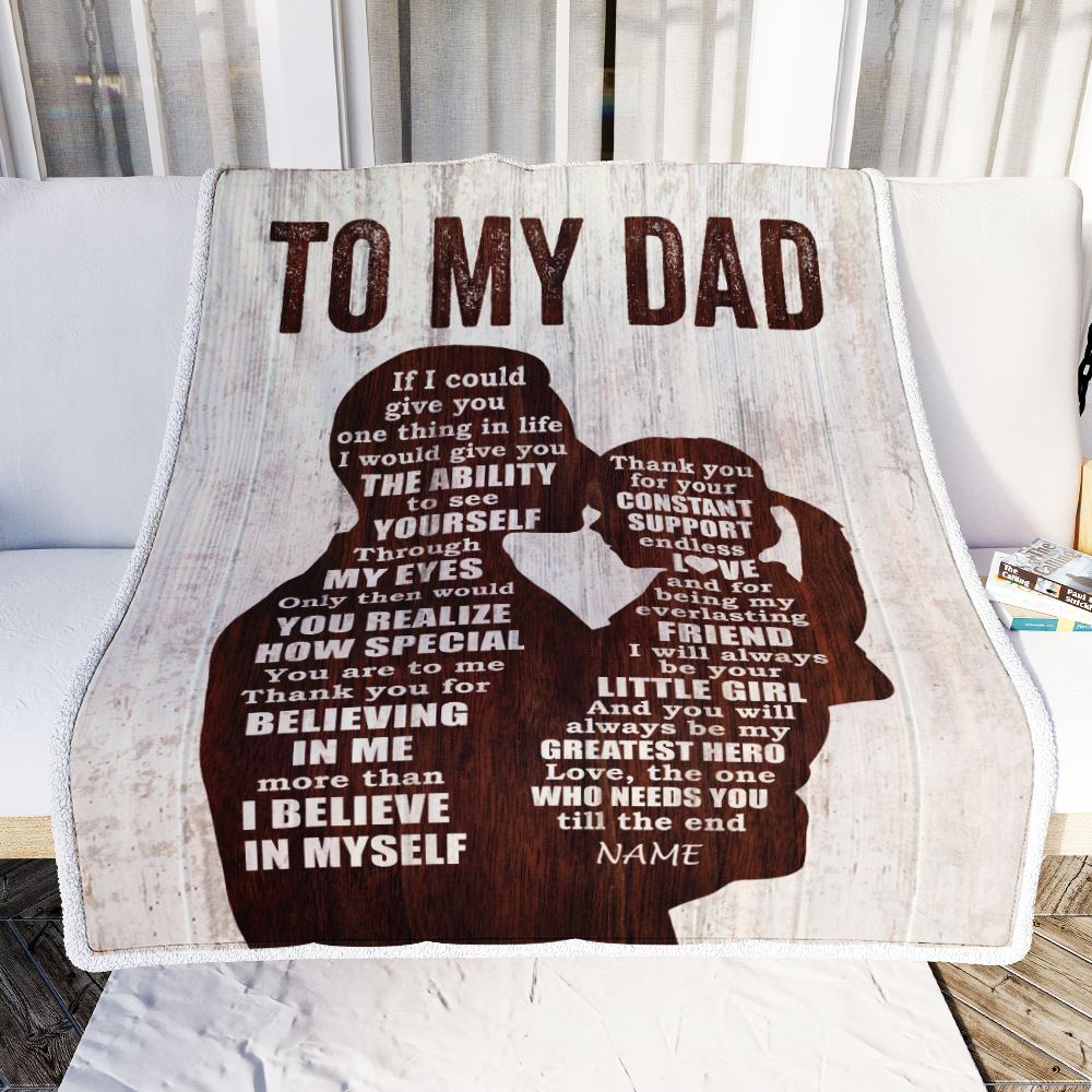 Personalized To My Dad Blanket from Daughter Wood Little Girl Thank you For Love Support Dad Mothers Day Birthday Christmas Customized Fleece Throw Blanket | teecentury