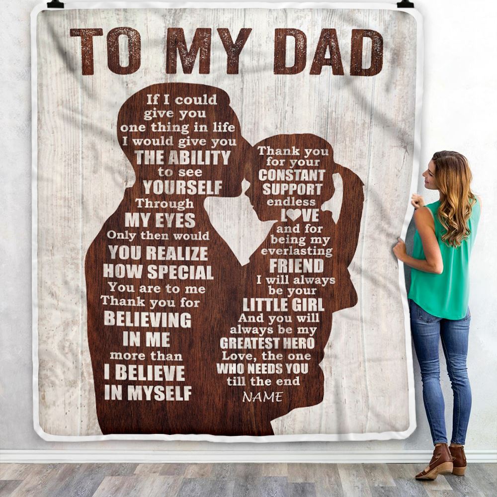 Personalized To My Dad Blanket from Daughter Wood Little Girl Thank you For Love Support Dad Mothers Day Birthday Christmas Customized Fleece Throw Blanket | teecentury