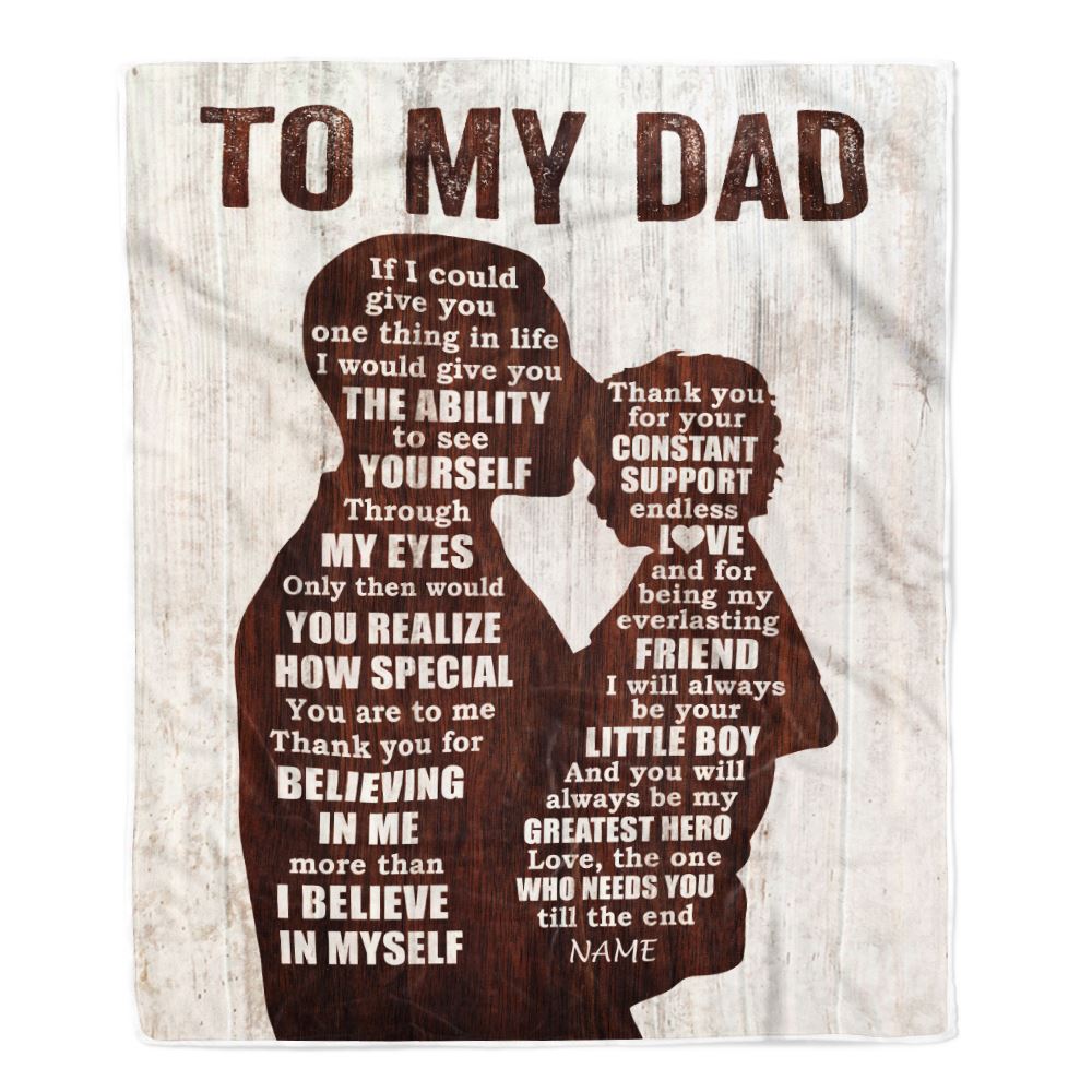 Personalized To My Dad Blanket from Son Wood Little Boy Thank you For Love Support Dad Fathers Day Birthday Christmas Customized Bed Fleece Throw Blanket | teecentury