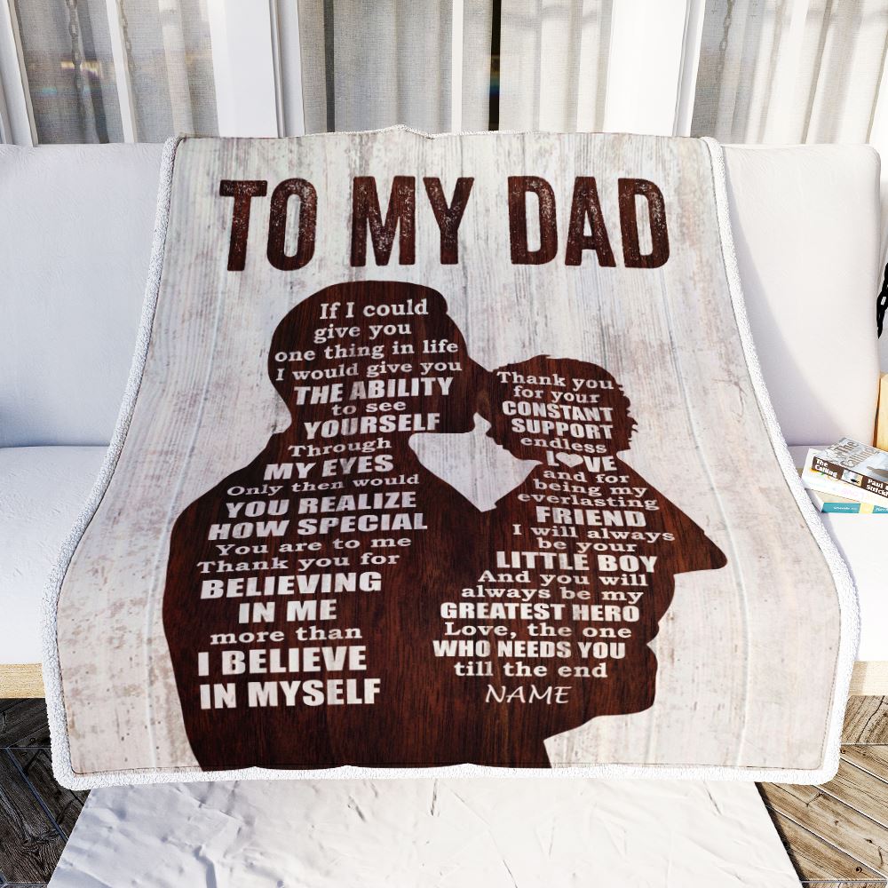 Personalized To My Dad Blanket from Son Wood Little Boy Thank you For Love Support Dad Fathers Day Birthday Christmas Customized Bed Fleece Throw Blanket | teecentury