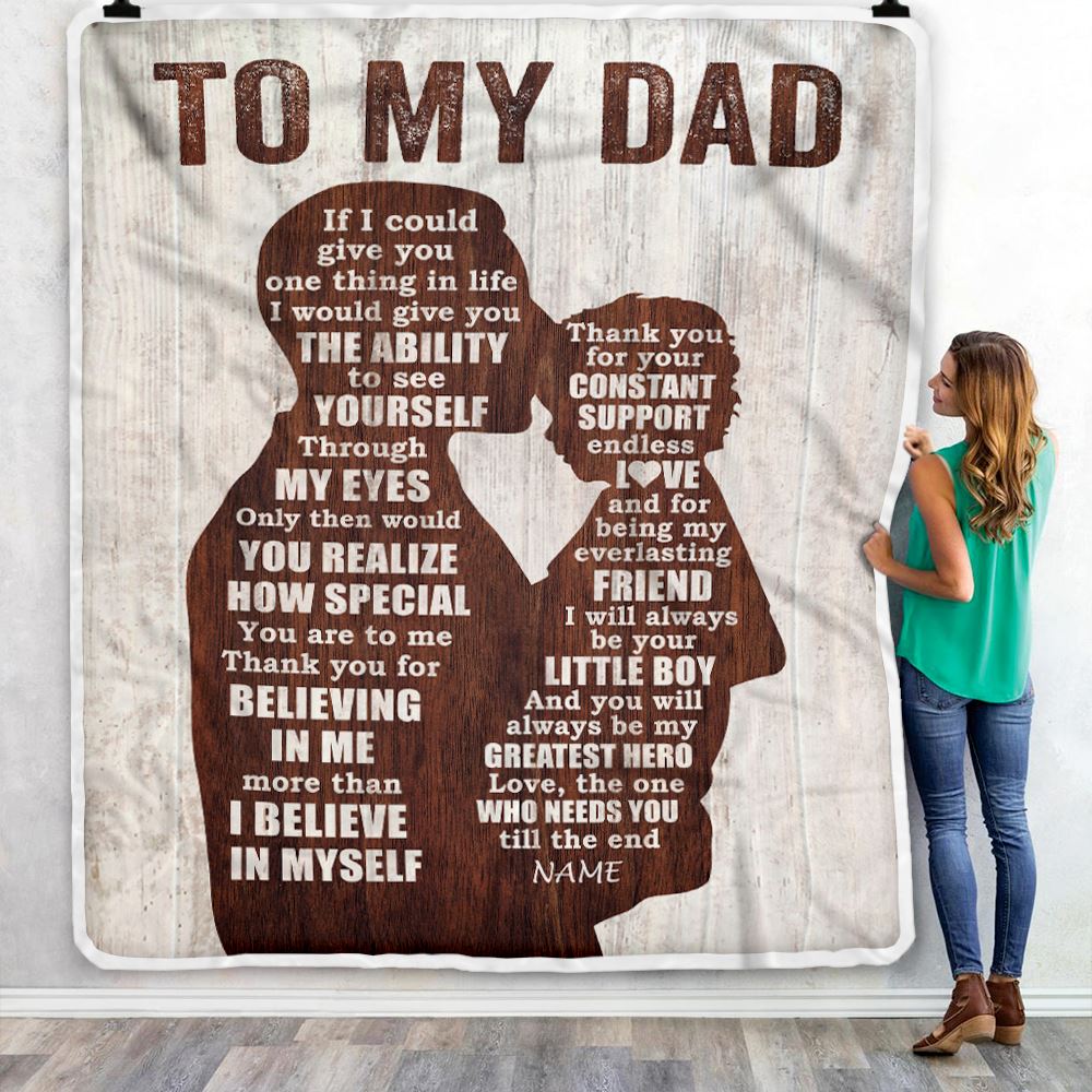 Personalized To My Dad Blanket from Son Wood Little Boy Thank you For Love Support Dad Fathers Day Birthday Christmas Customized Bed Fleece Throw Blanket | teecentury