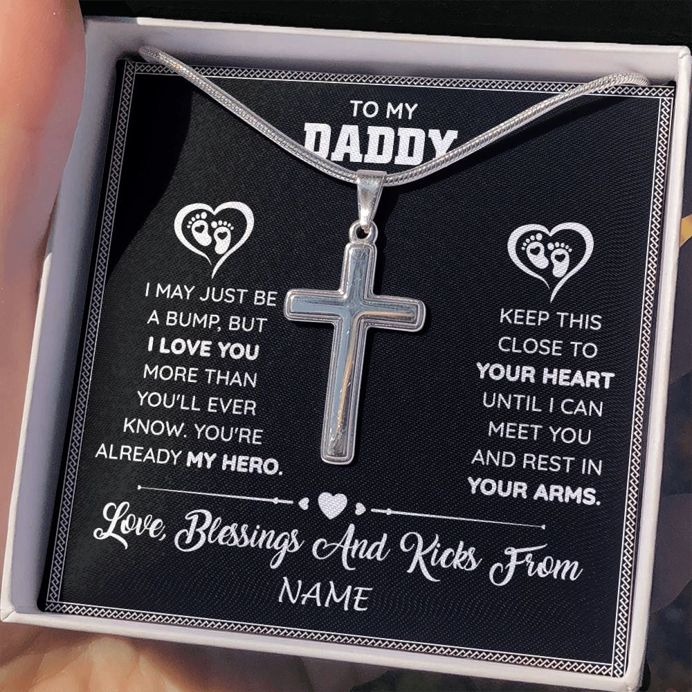 Stainless Cross Necklace | Personalized To My Daddy Necklace Pregnancy Announcement For Dad To Be Baby Shower First Time Parents New Dad Fathers Day Customized Gift Box Message Card | teecentury