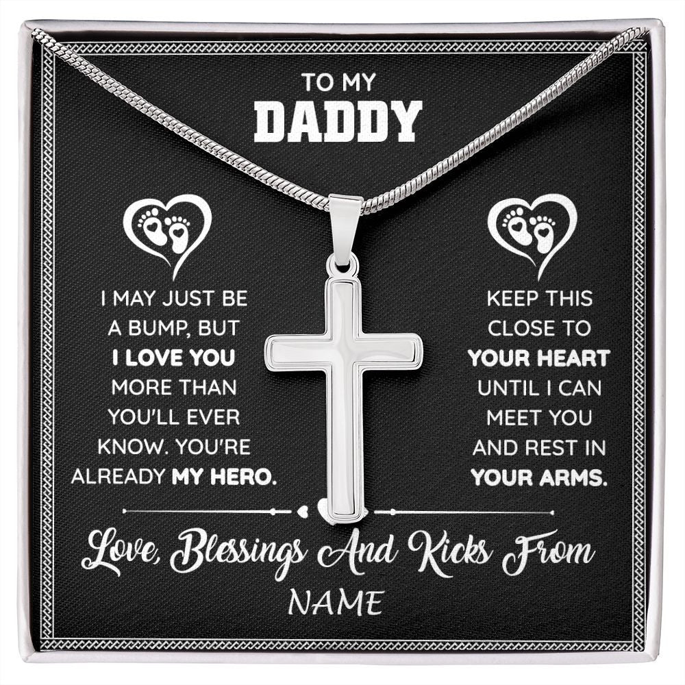 Stainless Cross Necklace | Personalized To My Daddy Necklace Pregnancy Announcement For Dad To Be Baby Shower First Time Parents New Dad Fathers Day Customized Gift Box Message Card | teecentury