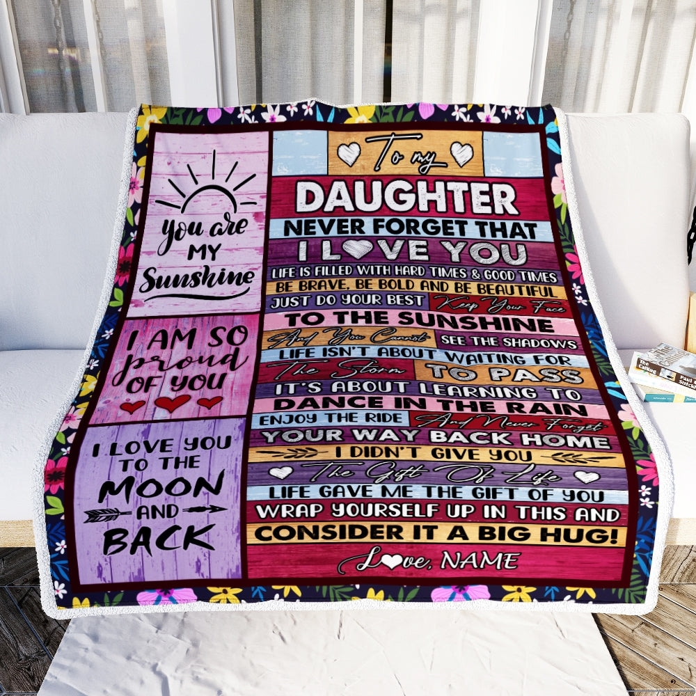 Personalized To My Daughter Blanket From Mom And Dad Never Forget That I Love You Wood Daughter Birthday Thanksgiving Christmas Customized Fleece Throw Blanket Blanket | Teecentury.com
