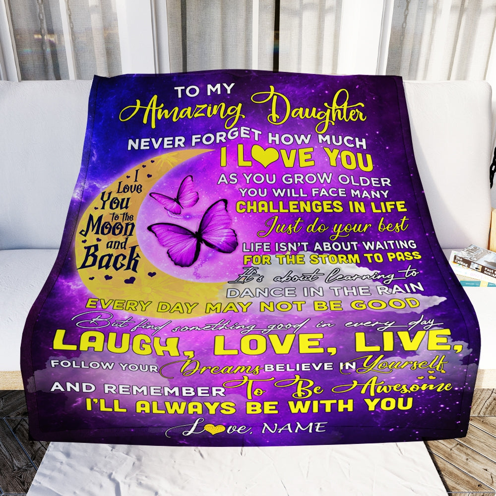 Personalized To My Daughter Blanket From Mom Butterfly Never Forget How Much I Love You Daughter Birthday Christmas Customized Fleece Blanket Blanket | Teecentury.com
