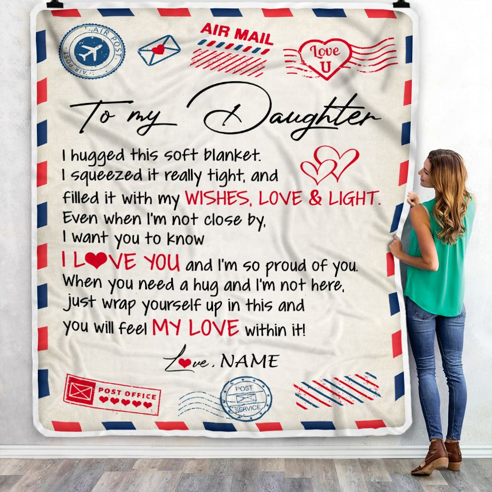 Personalized To My Daughter Blanket From Mom Dad Air Mail Letter I Love You Daughter Birthday Graduation Christmas Customized Fleece Throw Blanket | teecentury