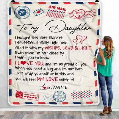 Personalized To My Daughter Blanket From Mom Dad Air Mail Letter I Love You Daughter Birthday Graduation Christmas Customized Fleece Throw Blanket | teecentury