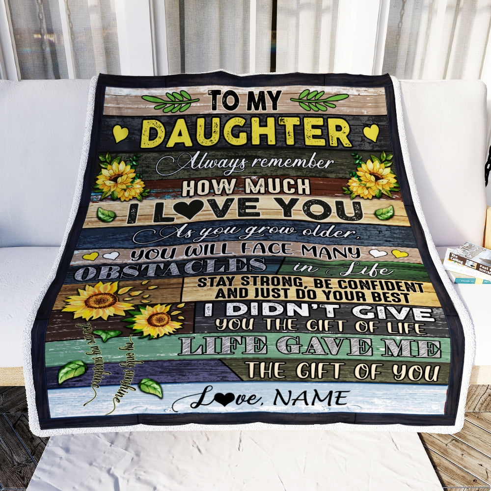 Personalized To My Daughter Blanket From Mom Dad Always Remember How Much I Love You Wood Sunflower Daughter Birthday Christmas Customized Fleece Blanket Blanket | Teecentury.com