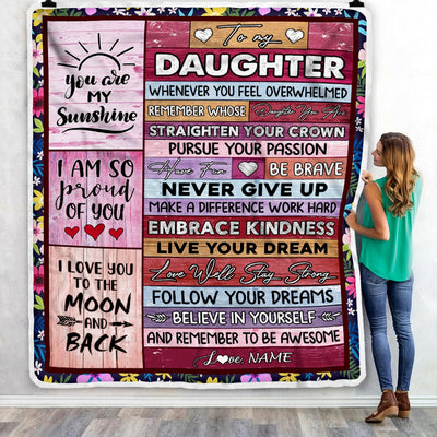 Personalized To My Daughter Blanket From Mom Dad Believe In Yourself Awesome Pink Wood Daughter Birthday Graduation Christmas Customized Fleece Blanket Blanket | Teecentury.com