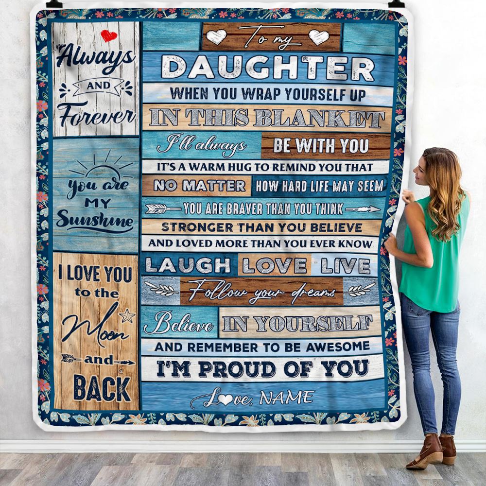 Personalized To My Daughter Blanket From Mom Dad Believe in Yourself Wood Daughter Birthday Graduation Christmas Customized Bed Quilt Fleece Throw Blanket | teecentury