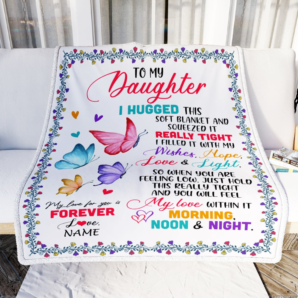 Personalized To My Daughter Blanket From Mom Dad Butterfly I Huggest This Soft Blanket Daughter Birthday Graduation Christmas Bed Quilt Fleece Throw Blanket Blanket | Teecentury.com