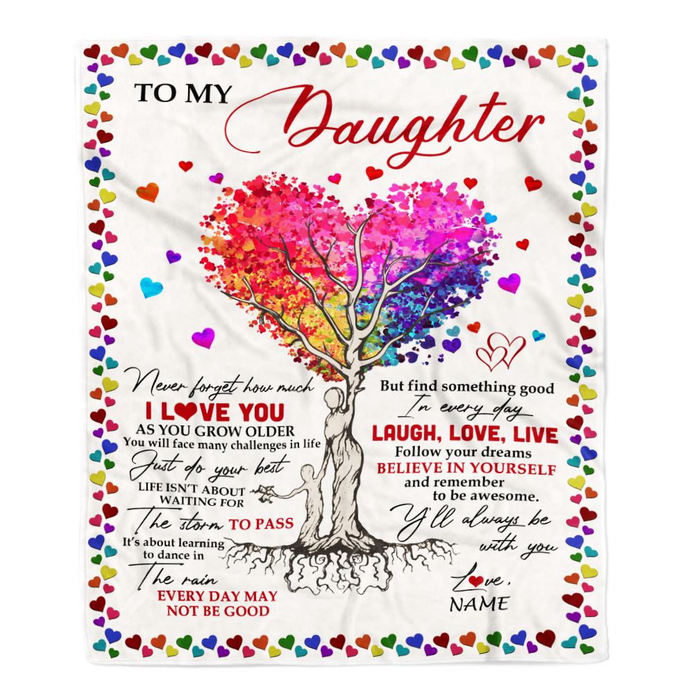 Personalized To My Daughter Blanket From Mom Dad Colorful Tree Never Forget I Love You Daughter Birthday Christmas Customized Bed Fleece Throw Blanket | teecentury
