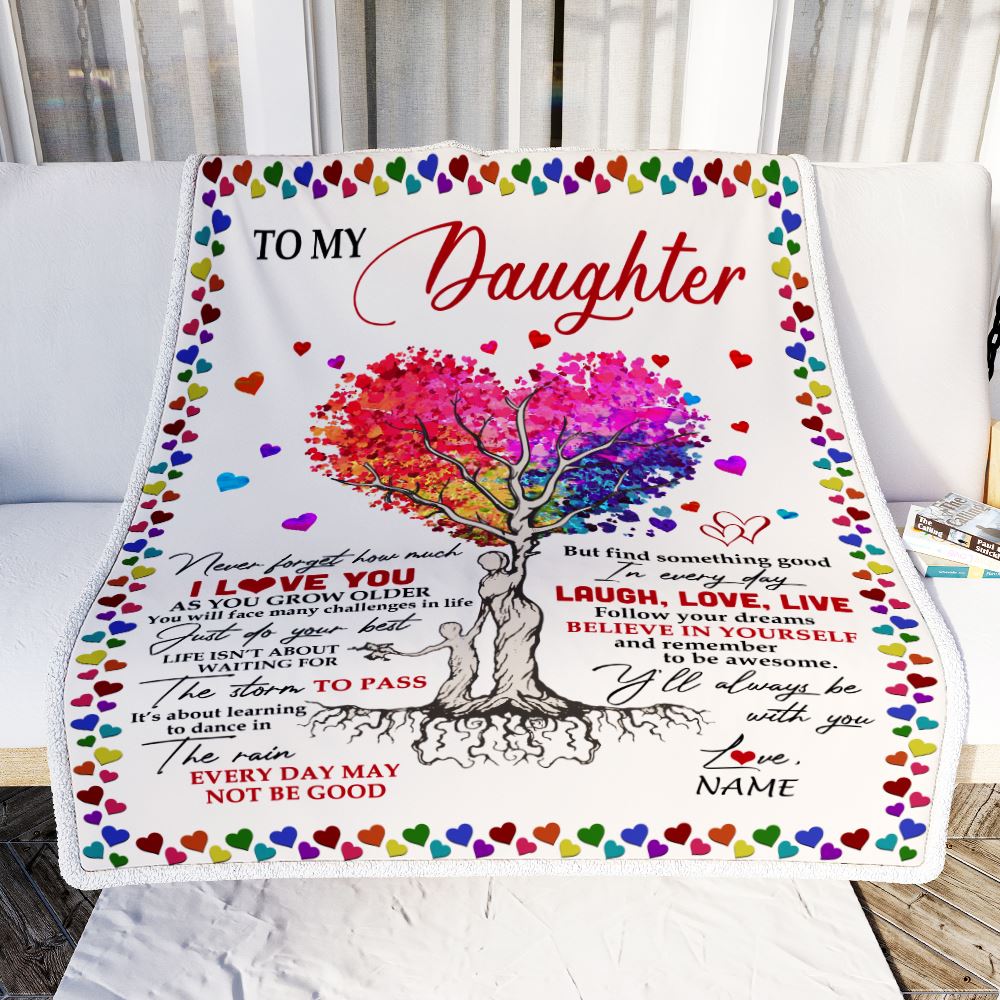 Personalized To My Daughter Blanket From Mom Dad Colorful Tree Never Forget I Love You Daughter Birthday Christmas Customized Bed Fleece Throw Blanket | teecentury