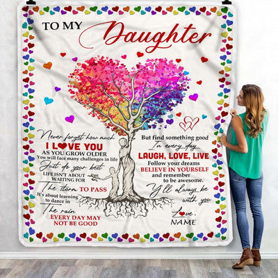 Personalized To My Daughter Blanket From Mom Dad Colorful Tree Never Forget I Love You Daughter Birthday Christmas Customized Bed Fleece Throw Blanket | teecentury