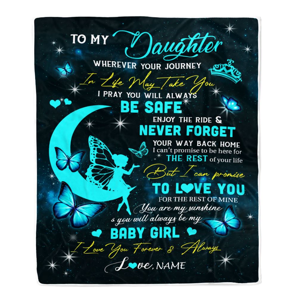 Personalized To My Daughter Blanket From Mom Dad Father Fairy Silhouette Fantasy Moon Daughter Birthday Graduation Christmas Customized Fleece Throw Blanket | teecentury