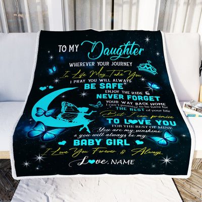 Personalized To My Daughter Blanket From Mom Dad Father Fairy Silhouette Fantasy Moon Daughter Birthday Graduation Christmas Customized Fleece Throw Blanket | teecentury