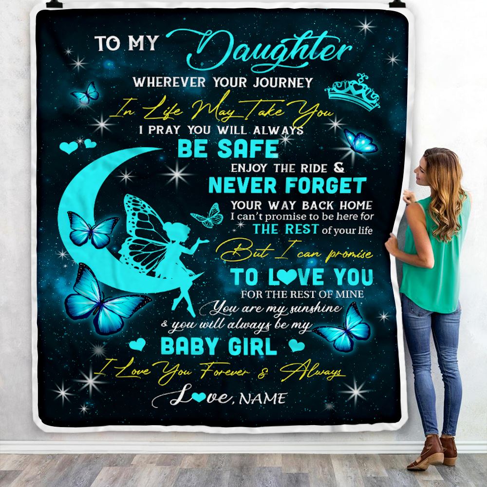 Personalized To My Daughter Blanket From Mom Dad Father Fairy Silhouette Fantasy Moon Daughter Birthday Graduation Christmas Customized Fleece Throw Blanket | teecentury