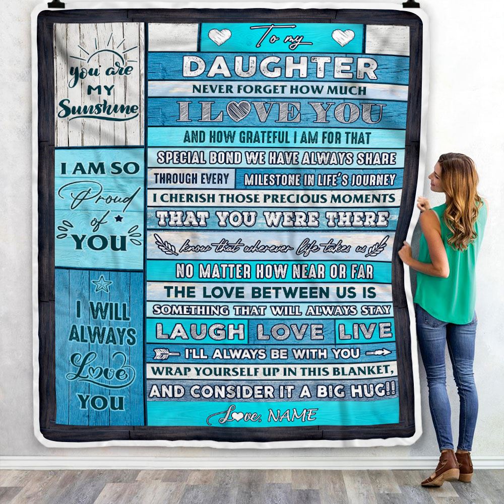 Personalized To My Daughter Blanket From Mom Dad Father Wood I Love You It A Big Hug Daughter Birthday Graduation Christmas Customized Bed Fleece Throw Blanket | teecentury