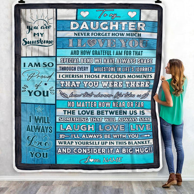 Personalized To My Daughter Blanket From Mom Dad Father Wood I Love You It A Big Hug Daughter Birthday Graduation Christmas Customized Bed Fleece Throw Blanket | teecentury