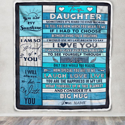 Personalized To My Daughter Blanket From Mom Dad Father Wood Laugh Love Live Big Hug Daughter Birthday Graduation Christmas Customized Bed Fleece Blanket | teecentury