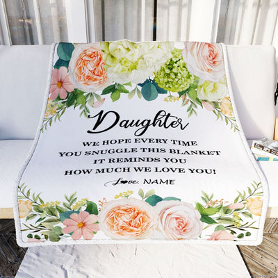Personalized To My Daughter Blanket From Mom Dad How Much We Love You Flower Daughter Birthday Graduation Christmas Customized Fleece Throw Blanket | teecentury