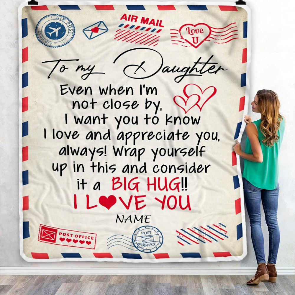 Personalized To My Daughter Blanket From Mom Dad I Love You Hugs Air Mail Letter Daughter Birthday Christmas Thanksgiving Graduation Customized Fleece Blanket Blanket | Teecentury.com