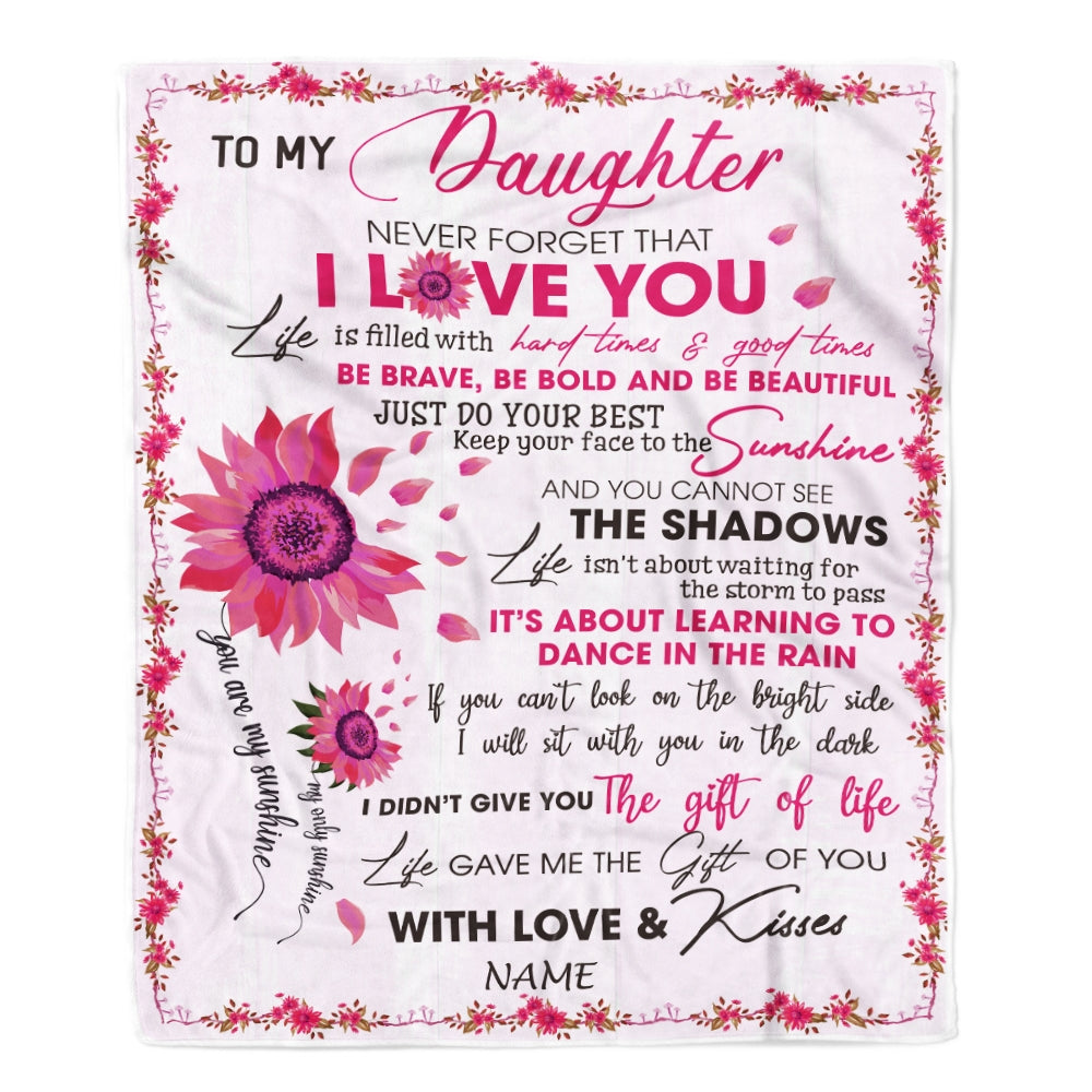 Personalized To My Daughter Blanket From Mom Dad I Love You Pink Sunflower Daughter Birthday Christmas Thanksgiving Graduation Customized Fleece Blanket Blanket | Teecentury.com