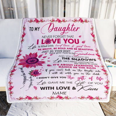 Personalized To My Daughter Blanket From Mom Dad I Love You Pink Sunflower Daughter Birthday Christmas Thanksgiving Graduation Customized Fleece Blanket Blanket | Teecentury.com