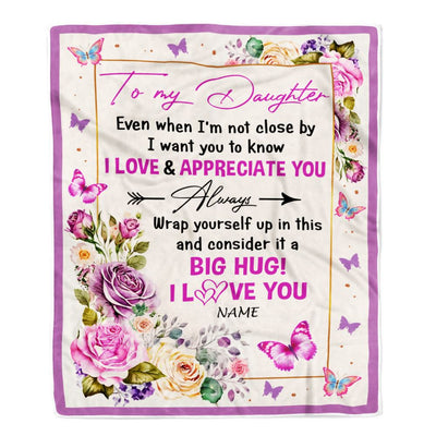 Personalized To My Daughter Blanket From Mom Dad It A Big Hug Butterfly Rose Daughter Birthday Thanksgiving Christmas Customized Fleece Throw Blanket | teecentury