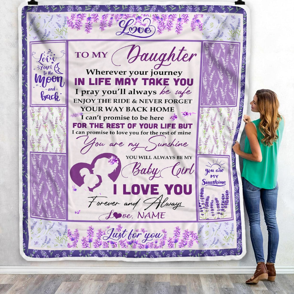 Personalized To My Daughter Blanket From Mom Dad Love You Are My Sunshine Flower Purple Daughter Birthday Christmas Thanksgiving Customized Fleece Blanket Blanket | Teecentury.com