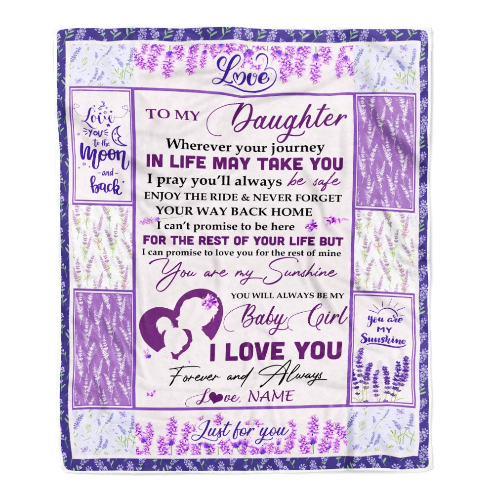 Personalized To My Daughter Blanket From Mom Dad Love You Are My Sunshine Flower Purple Daughter Birthday Christmas Thanksgiving Customized Fleece Blanket Blanket | Teecentury.com