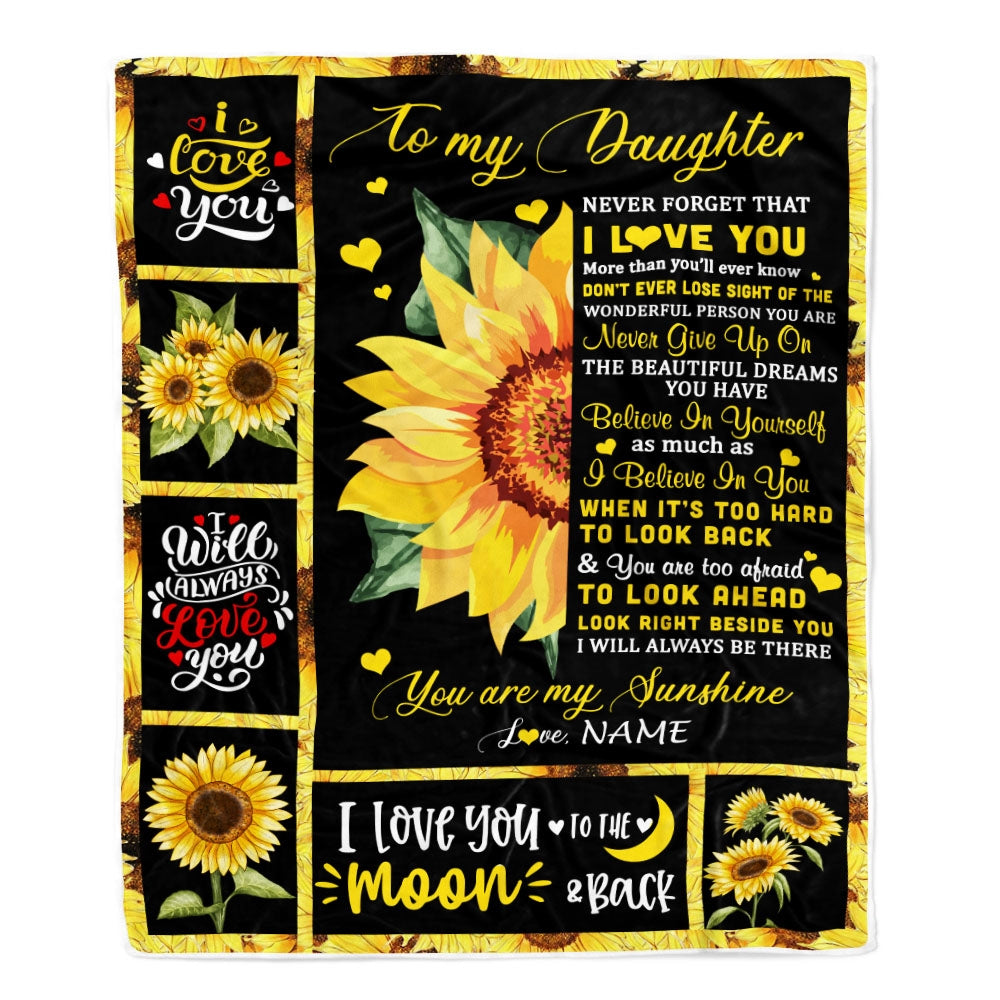Personalized To My Daughter Blanket From Mom Dad Mother Never Forget I Love You Sunflower Daughter Birthday Graduation Christmas Bed Fleece Throw Blanket | teecentury