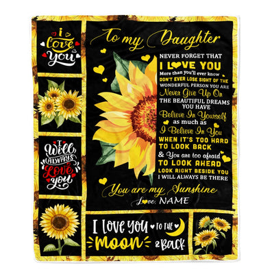 Personalized To My Daughter Blanket From Mom Dad Mother Never Forget I Love You Sunflower Daughter Birthday Graduation Christmas Bed Fleece Throw Blanket | teecentury