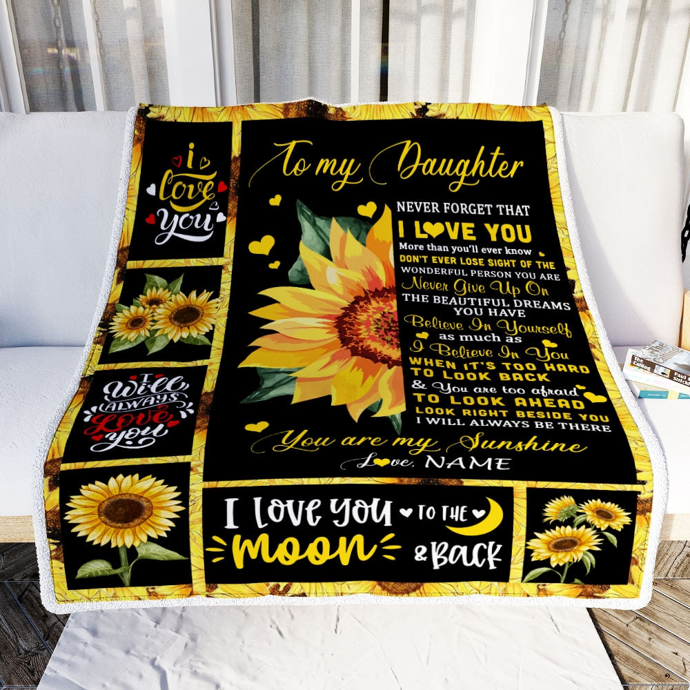 Personalized To My Daughter Blanket From Mom Dad Mother Never Forget I Love You Sunflower Daughter Birthday Graduation Christmas Bed Fleece Throw Blanket | teecentury